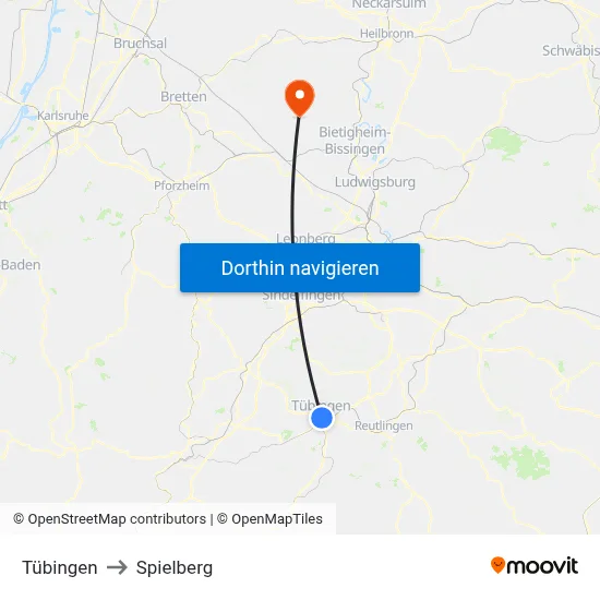 Tübingen to Spielberg map