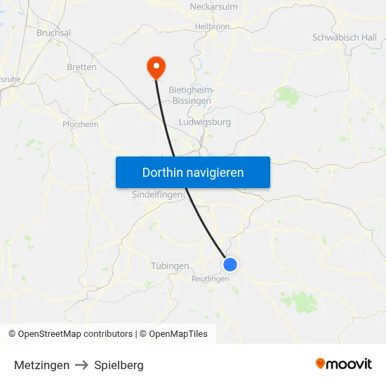Metzingen to Spielberg map