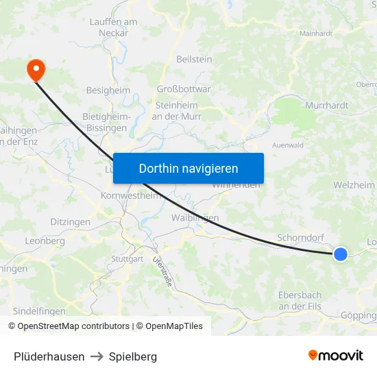 Plüderhausen to Spielberg map