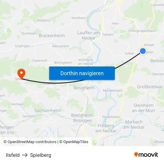 Ilsfeld to Spielberg map