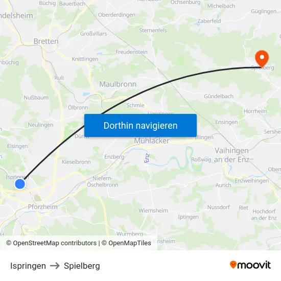 Ispringen to Spielberg map