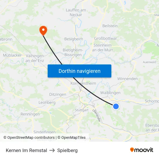 Kernen Im Remstal to Spielberg map