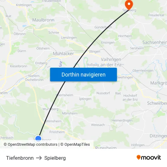 Tiefenbronn to Spielberg map
