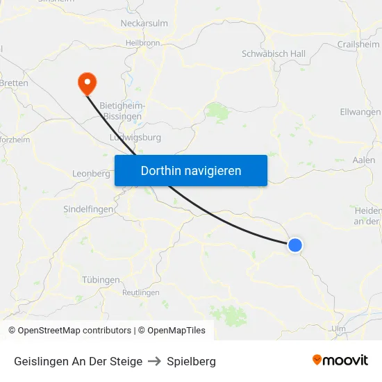 Geislingen An Der Steige to Spielberg map