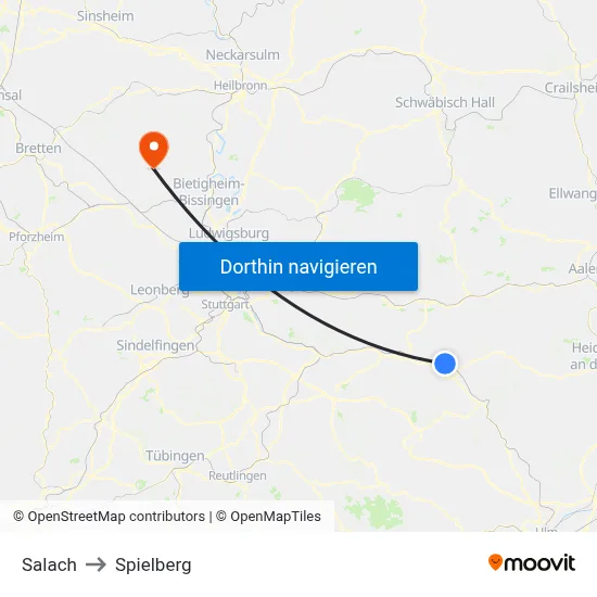 Salach to Spielberg map