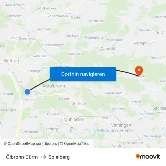 Ölbronn-Dürrn to Spielberg map