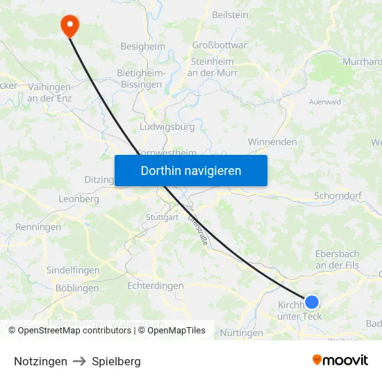 Notzingen to Spielberg map