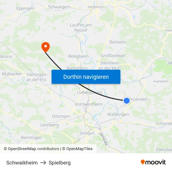 Schwaikheim to Spielberg map
