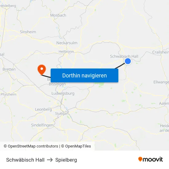 Schwäbisch Hall to Spielberg map