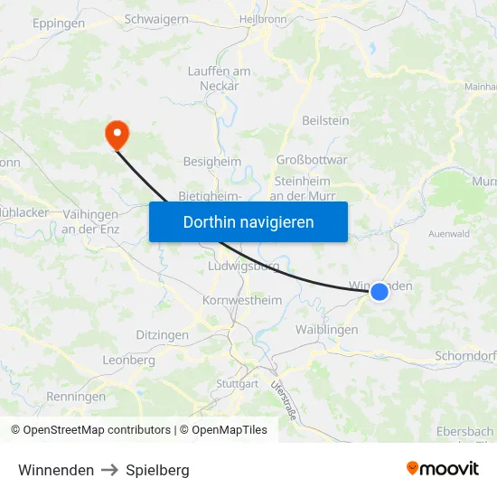 Winnenden to Spielberg map
