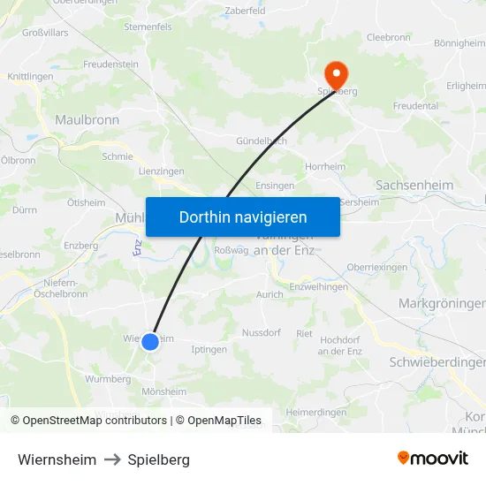 Wiernsheim to Spielberg map