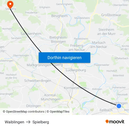 Waiblingen to Spielberg map