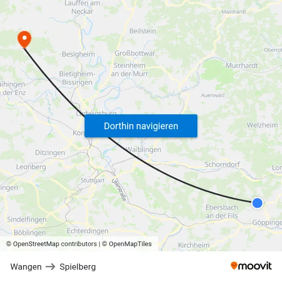 Wangen to Spielberg map