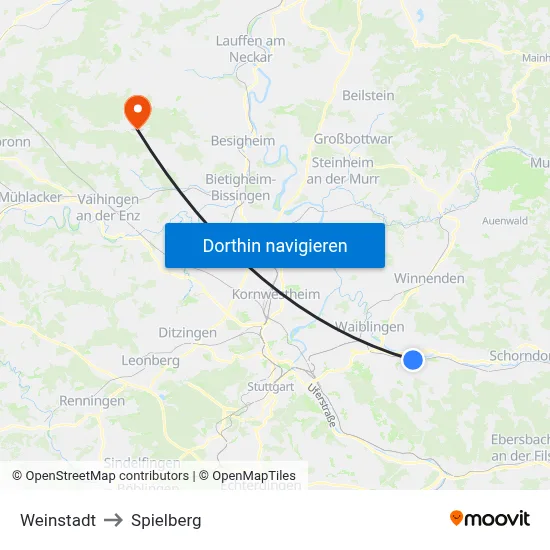 Weinstadt to Spielberg map