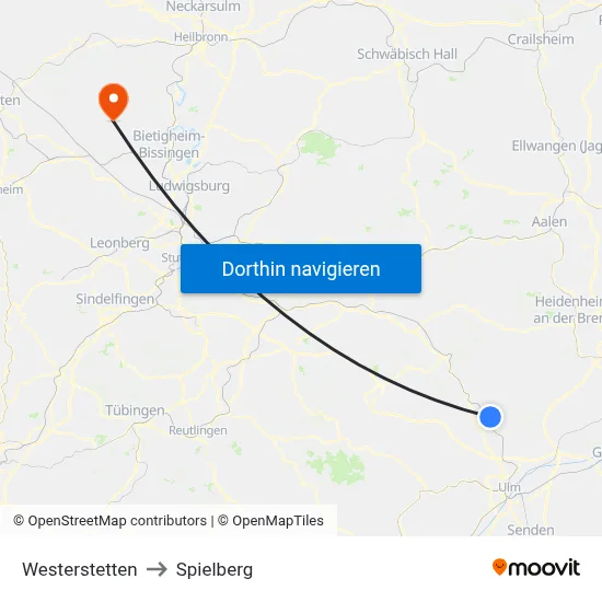 Westerstetten to Spielberg map