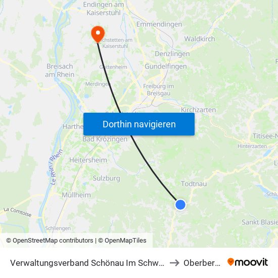 Verwaltungsverband Schönau Im Schwarzwald to Oberbergen map