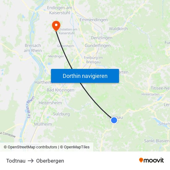 Todtnau to Oberbergen map