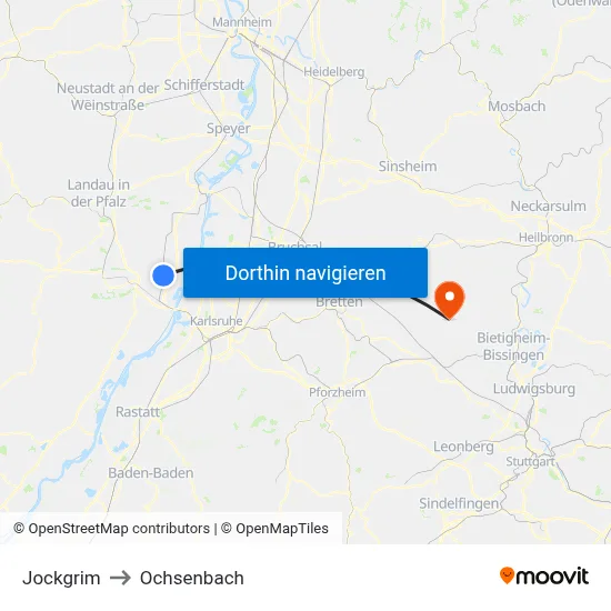 Jockgrim to Ochsenbach map