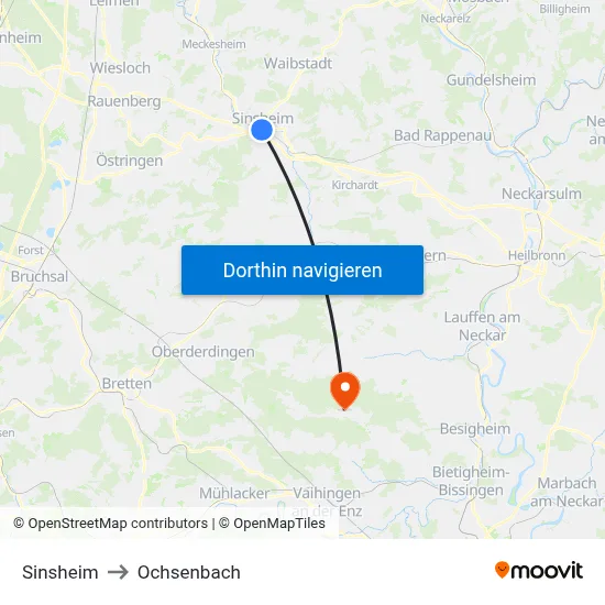 Sinsheim to Ochsenbach map