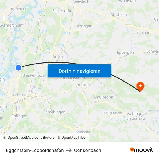 Eggenstein-Leopoldshafen to Ochsenbach map