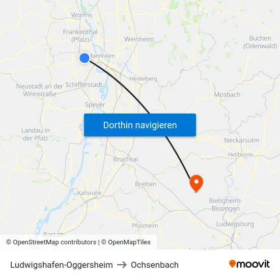 Ludwigshafen-Oggersheim to Ochsenbach map