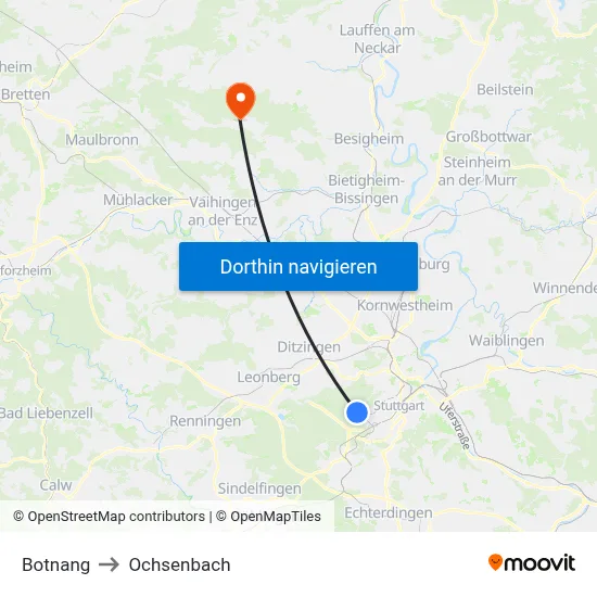 Botnang to Ochsenbach map