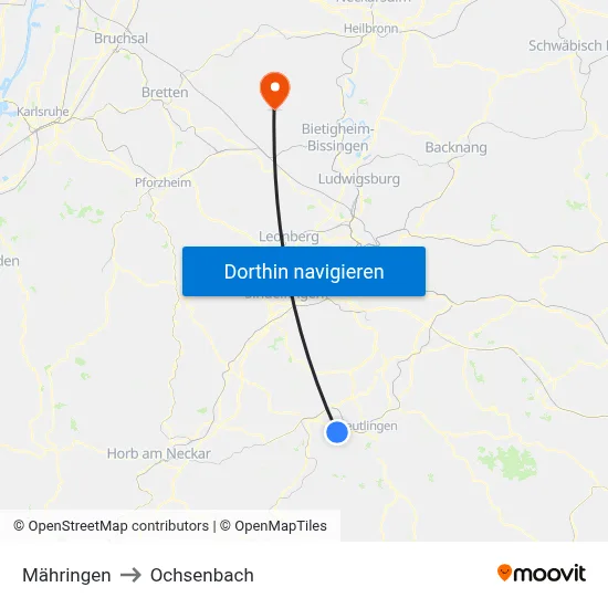 Mähringen to Ochsenbach map
