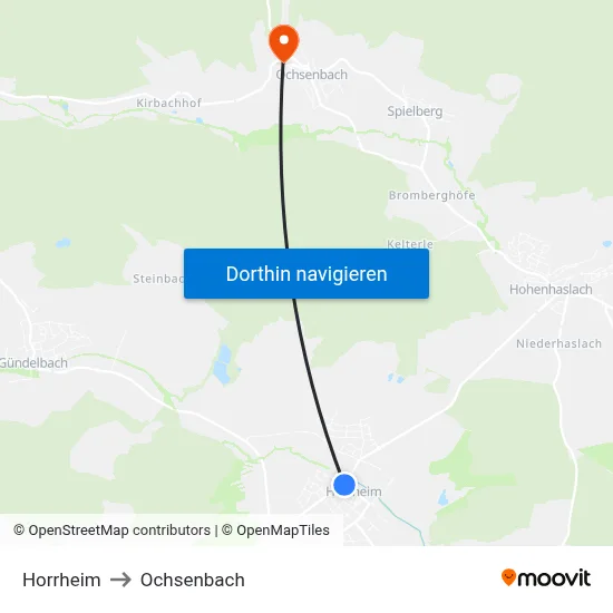 Horrheim to Ochsenbach map