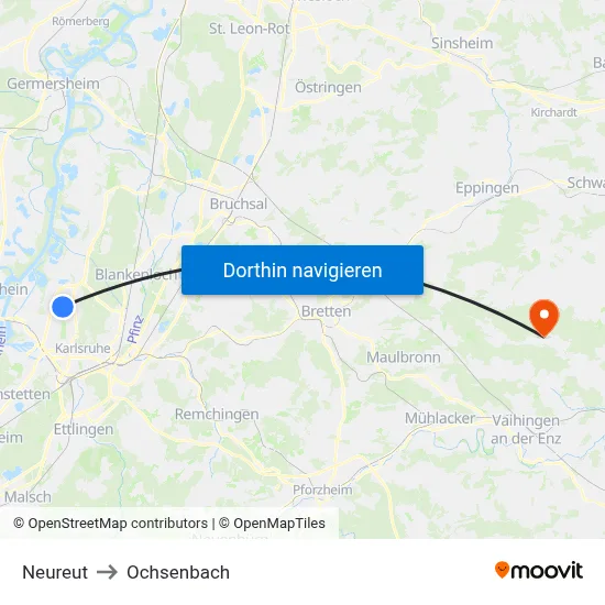 Neureut to Ochsenbach map