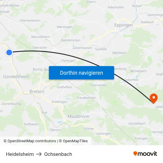Heidelsheim to Ochsenbach map