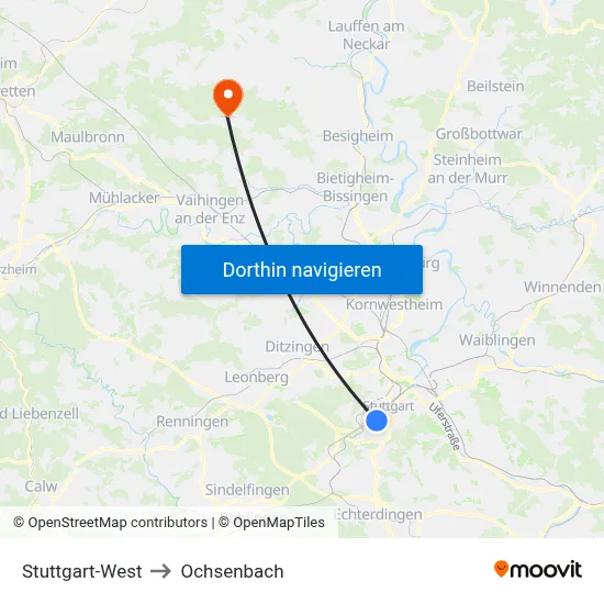 Stuttgart-West to Ochsenbach map