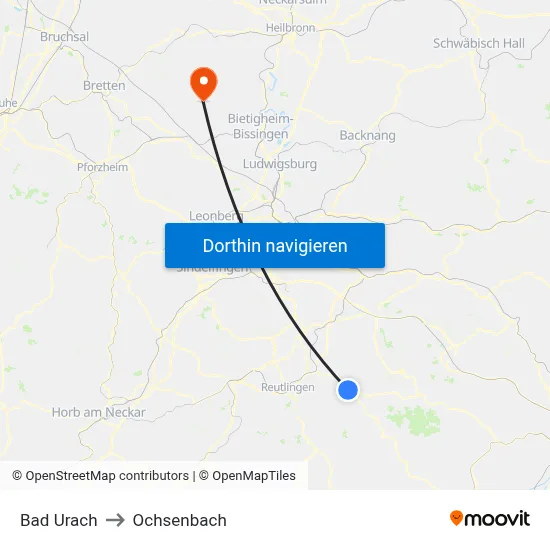 Bad Urach to Ochsenbach map