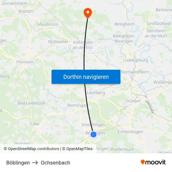 Böblingen to Ochsenbach map