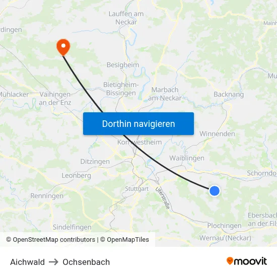 Aichwald to Ochsenbach map