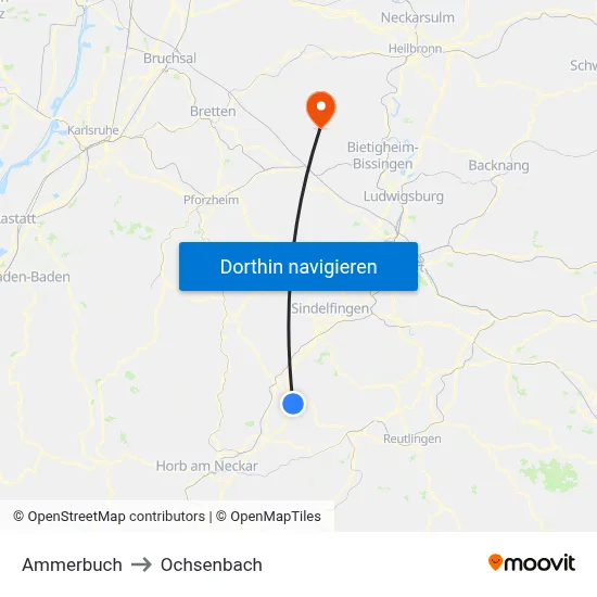 Ammerbuch to Ochsenbach map