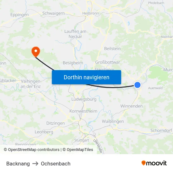 Backnang to Ochsenbach map