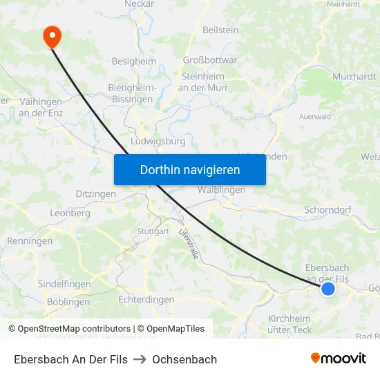 Ebersbach An Der Fils to Ochsenbach map