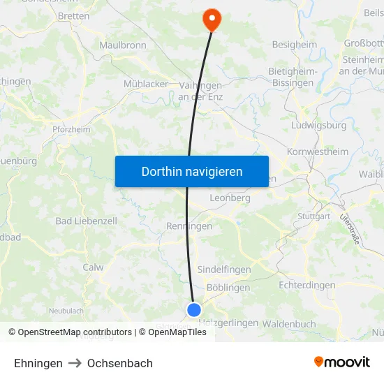 Ehningen to Ochsenbach map