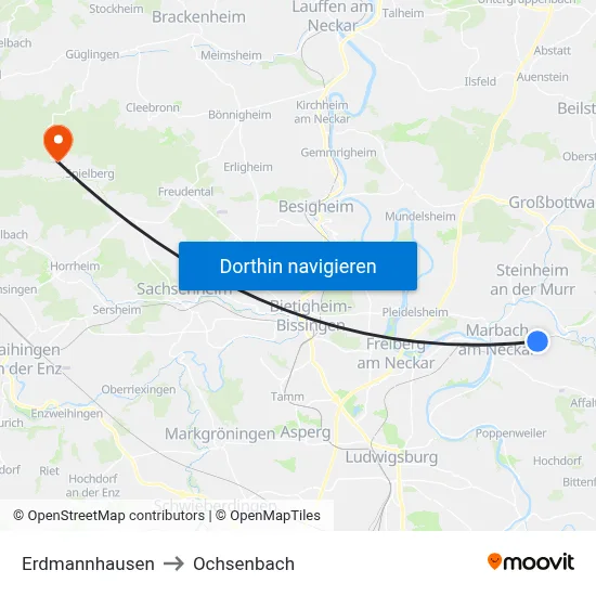 Erdmannhausen to Ochsenbach map