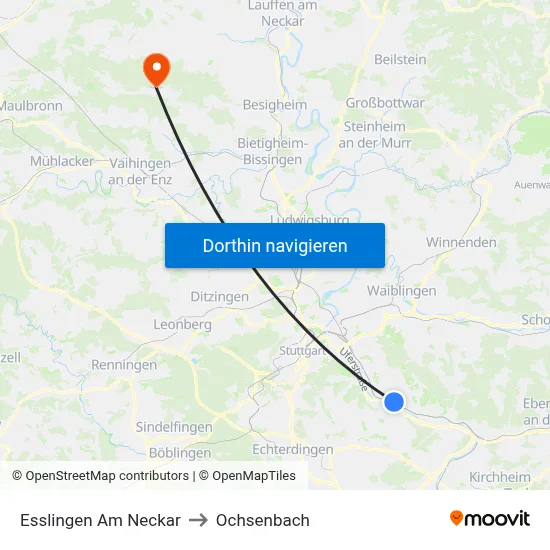 Esslingen Am Neckar to Ochsenbach map