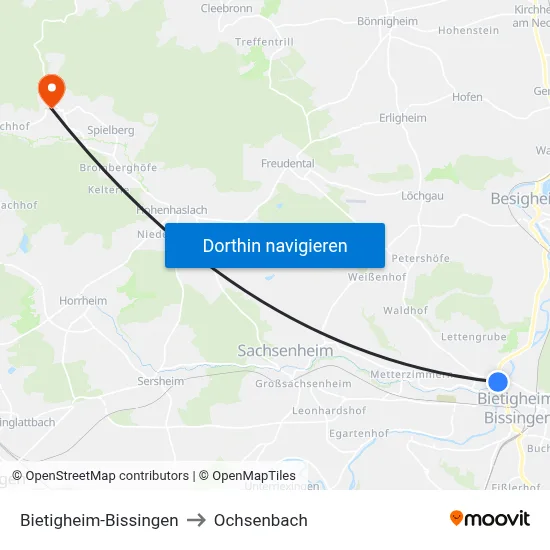 Bietigheim-Bissingen to Ochsenbach map