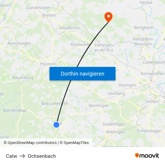 Calw to Ochsenbach map