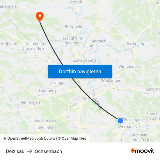 Deizisau to Ochsenbach map