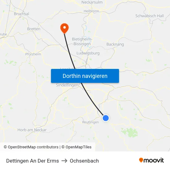 Dettingen An Der Erms to Ochsenbach map