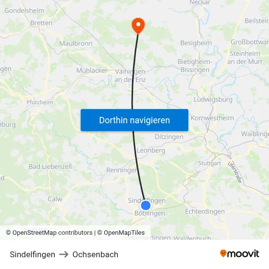 Sindelfingen to Ochsenbach map