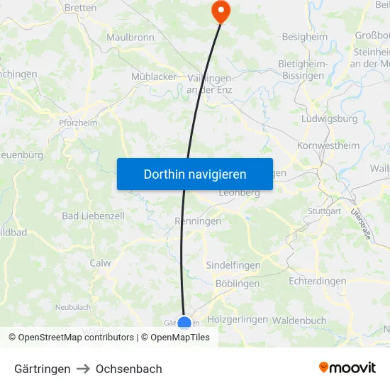 Gärtringen to Ochsenbach map