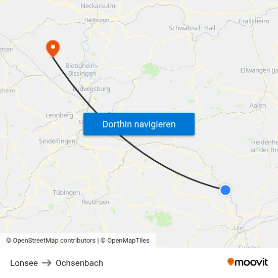 Lonsee to Ochsenbach map