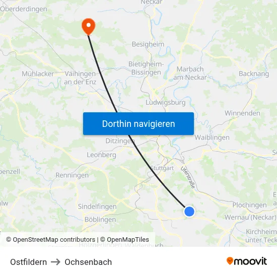 Ostfildern to Ochsenbach map