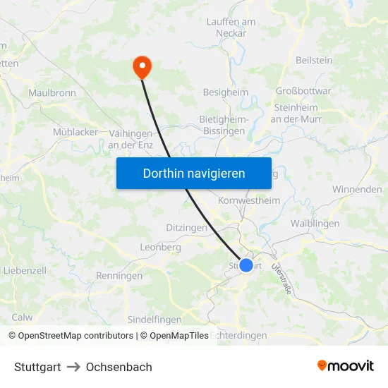 Stuttgart to Ochsenbach map