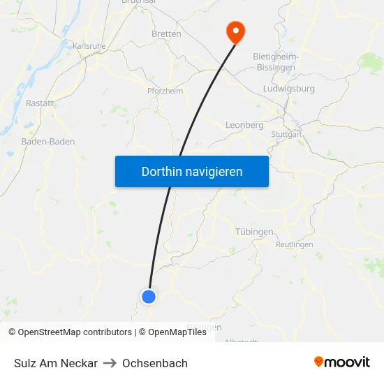 Sulz Am Neckar to Ochsenbach map